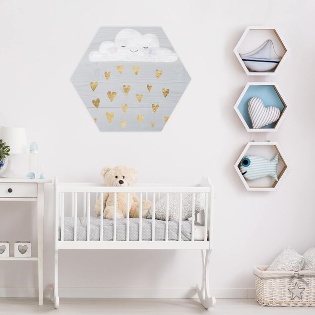 Nursery wall art Cloud With Golden Hearts