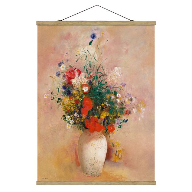 Art posters Odilon Redon - Vase With Flowers (Rose-Colored Background)