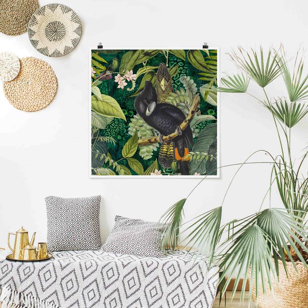 Canvas art Colourful Collage - Cockatoos In The Jungle