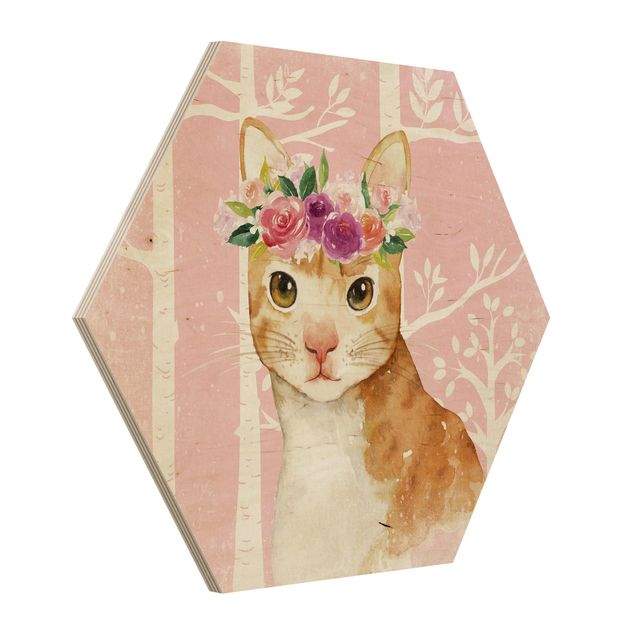 Animal canvas Watercolor Cat Pink