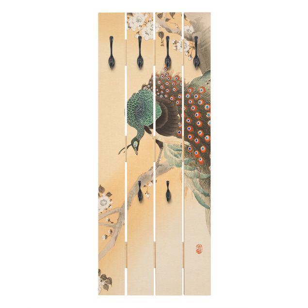 Wall coat hanger Vintage Illustration Asian Peacock II