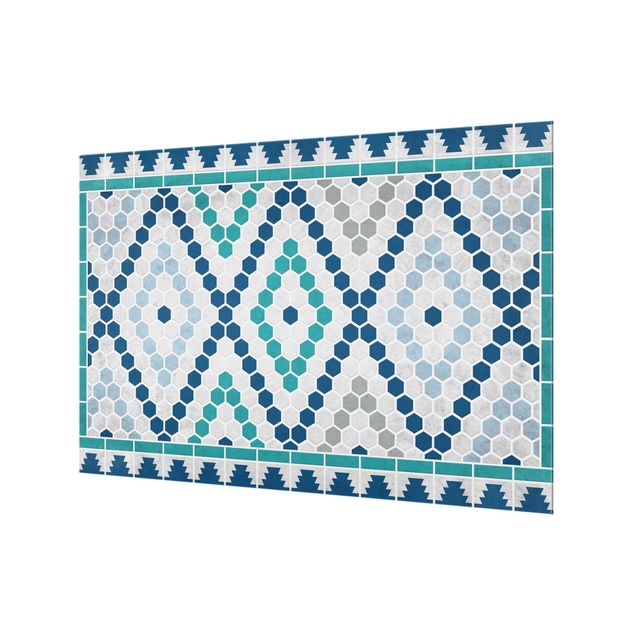 Glass Splashback - Moroccan tile pattern turquoise blue - Landscape 2:3