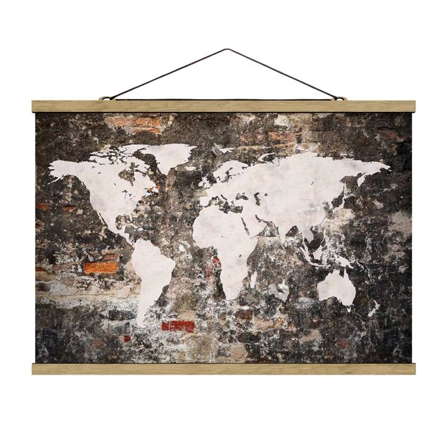 Prints industrial Old Wall World Map