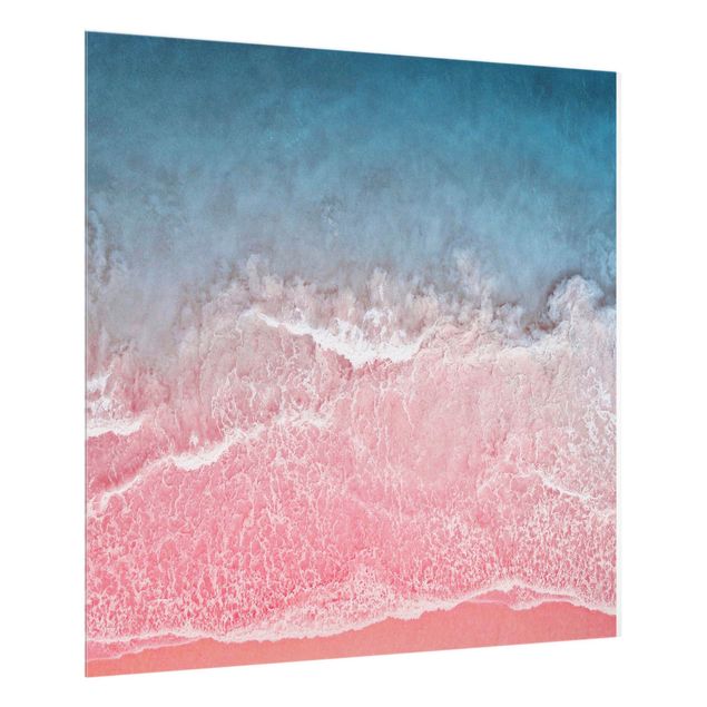 Glass splashback beach Ocean In Pink