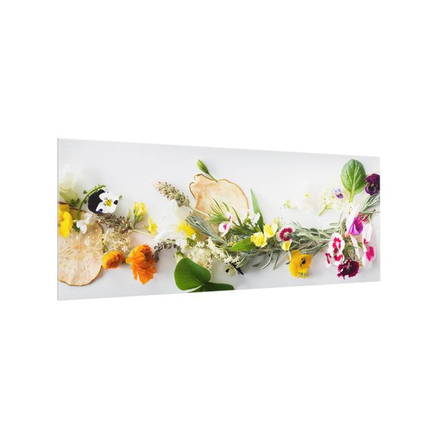 Glass splashback spices and herbs Fresh Herbs With Edible Flowers