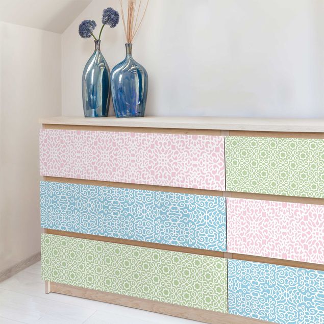 Adhesive films for furniture frosted 3 Arabian Pattern In Pastel Colours - Rosé Mint Pastel Blue