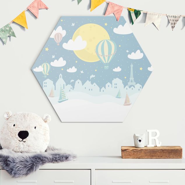 Kids room decor Paris With Stars And Hot Air Balloon