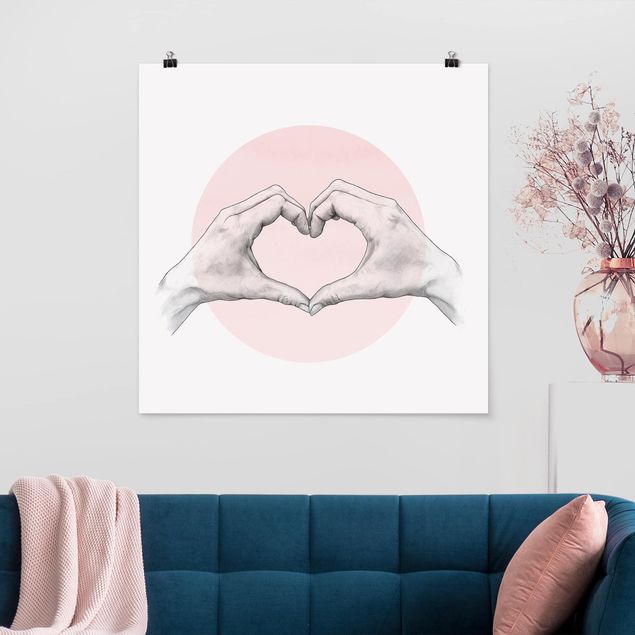 Art prints Illustration Heart Hands Circle Pink White