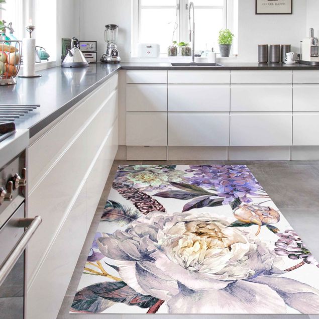 Kitchen Delicate Watercolour Boho Flowers And Feathers Pattern