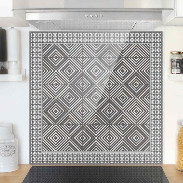 Kitchen Geometrical Tiles Vortex Grey With Mosaic Frame