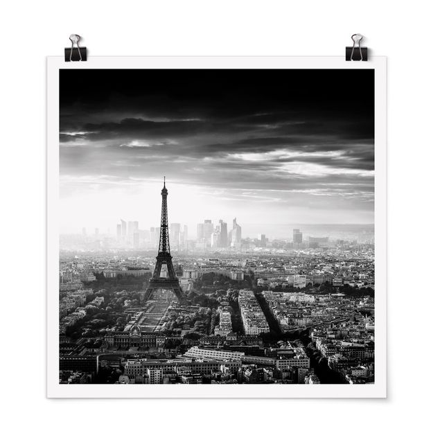 Posters black and white The Eiffel Tower From Above Black And White