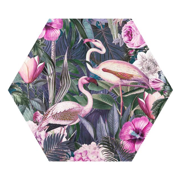 Prints floral Colorful Collage - Pink Flamingos In The Jungle