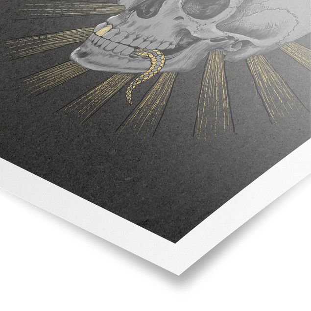Prints black Illustration Skull And Snake Black Gold
