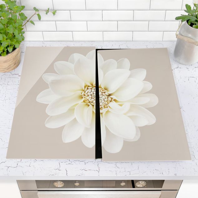 Stove top covers flower Dahlia White Taupe Pastel Centered