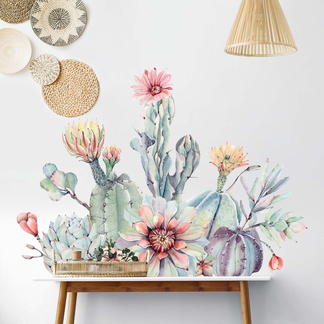 Kitchen Watercolour Cactus Flower Bouquet XXL