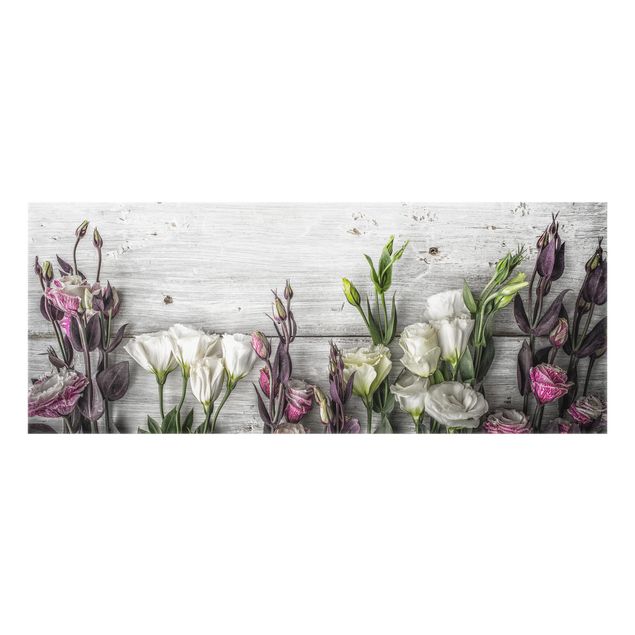 Glass splashback kitchen Tulip Rose Shabby Wood Look