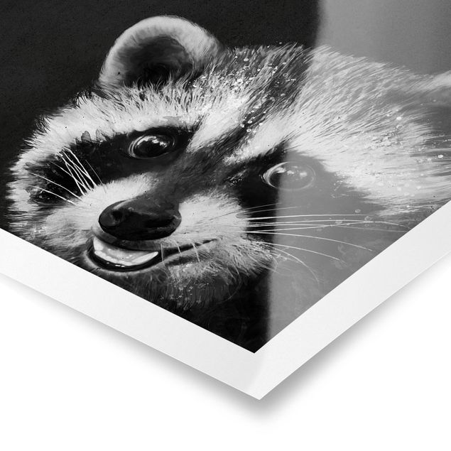 Black and white art Illustration Racoon Black And White Painting