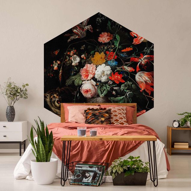 Floral wallpaper Abraham Mignon - The Overturned Bouquet