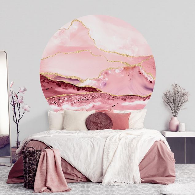 Wallpapers marble Abstract Mountains Pink With Golden Lines