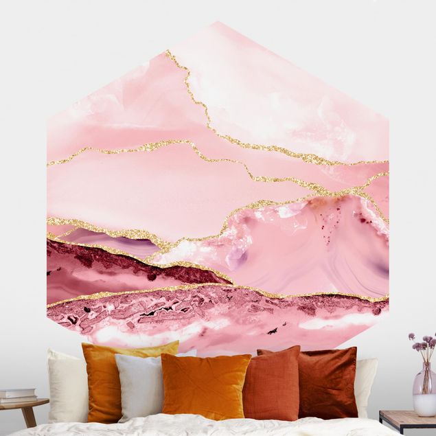 Wallpapers marble Abstract Mountains Pink With Golden Lines