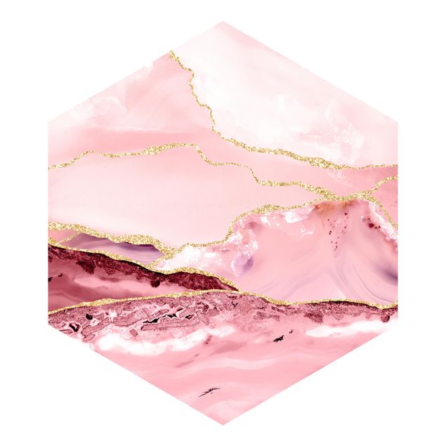 Wallpapers stone Abstract Mountains Pink With Golden Lines