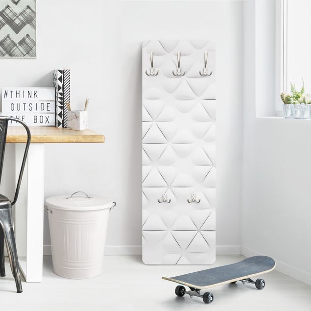 White wall mounted coat rack Abstract Triangles In 3D