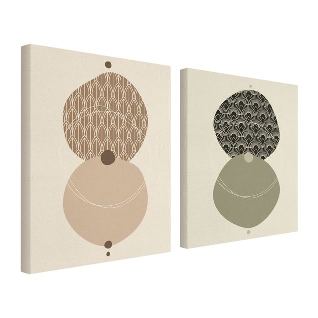 Canvas wall art Abstract Shapes - Circles Beige & Green