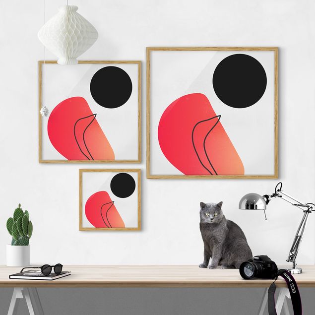Pink art canvas Abstract Shapes - Black Sun