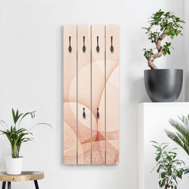 Wooden wall mounted coat rack Abstract Graphics In Peach-Colour
