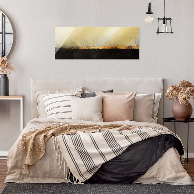 Abstract canvas wall art Abstract Golden Horizon Black And White
