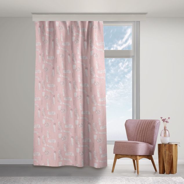 bespoke curtains Abstract Pattern With Palm Leaves - Pale Pink