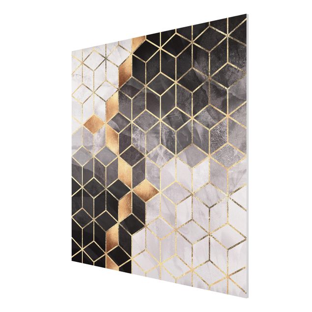 Abstract art prints Black And White Golden Geometry