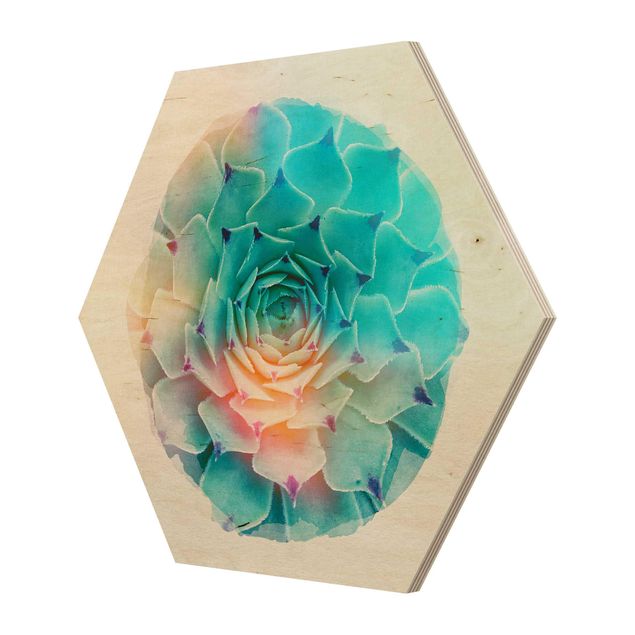 Wooden hexagon - WaterColours - Cactus Agave