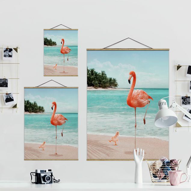 Prints animals Beach With Flamingo
