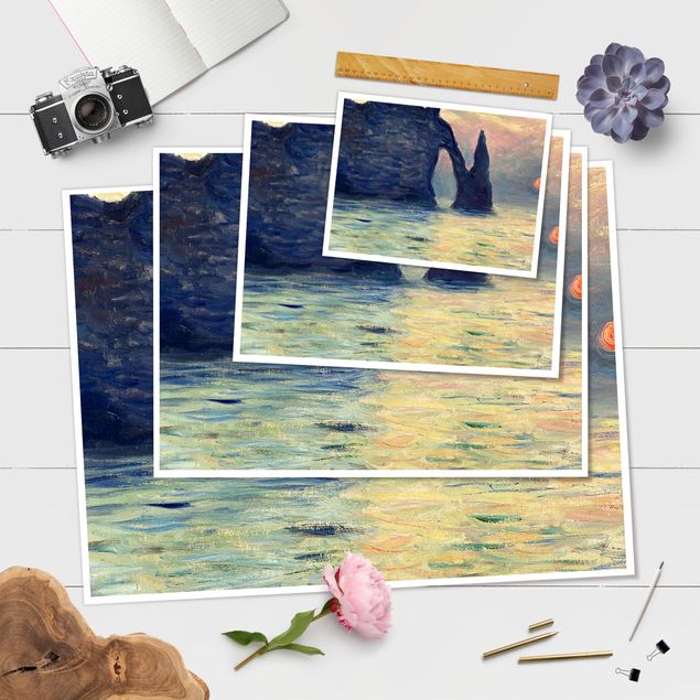 Posters art print Claude Monet - The Cliff, Étretat, Sunset