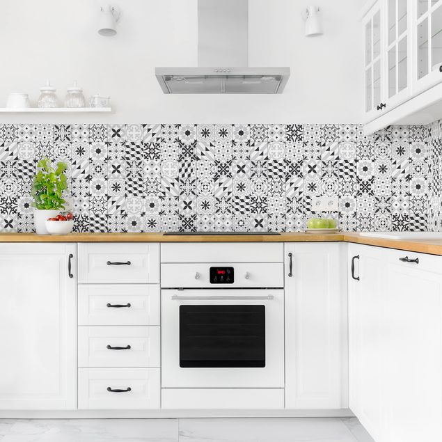 Kitchen splashback black and white Geometrical Tile Mix Black