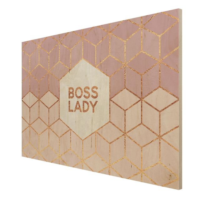 Wood prints sayings & quotes Boss Lady Hexagons Pink