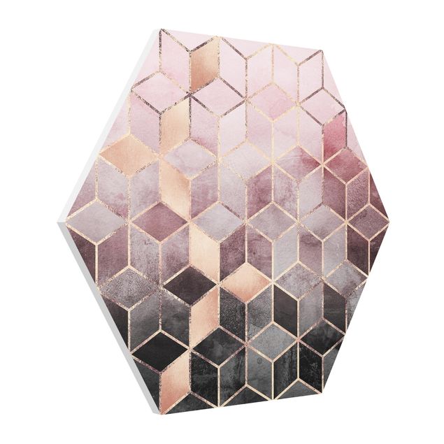 Prints abstract Pink Grey Golden Geometry