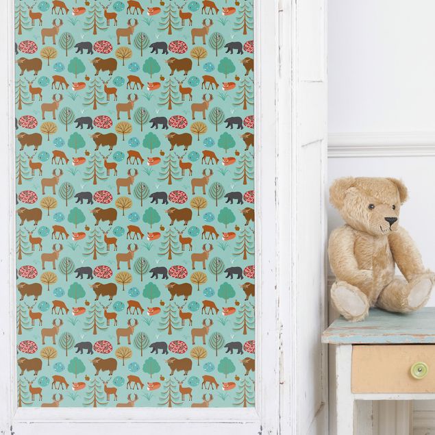 Adhesive films for furniture frosted Modern Children Pattern With Forest Animals