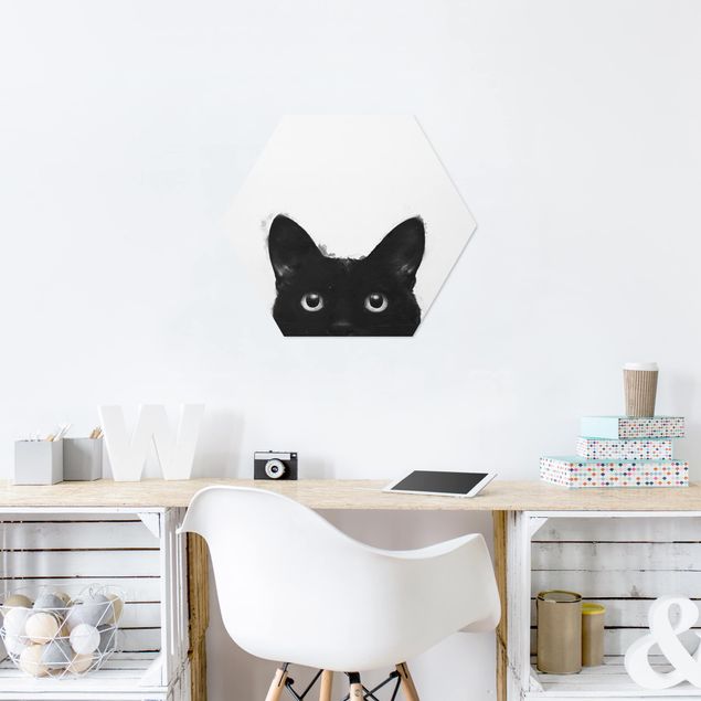Cat print Illustration Black Cat On White Painting