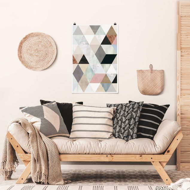 Prints vintage Watercolour Mosaic With Triangles I