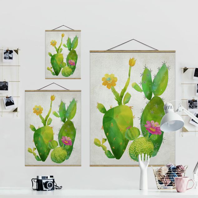 Prints green Cactus Family In Pink And Yellow