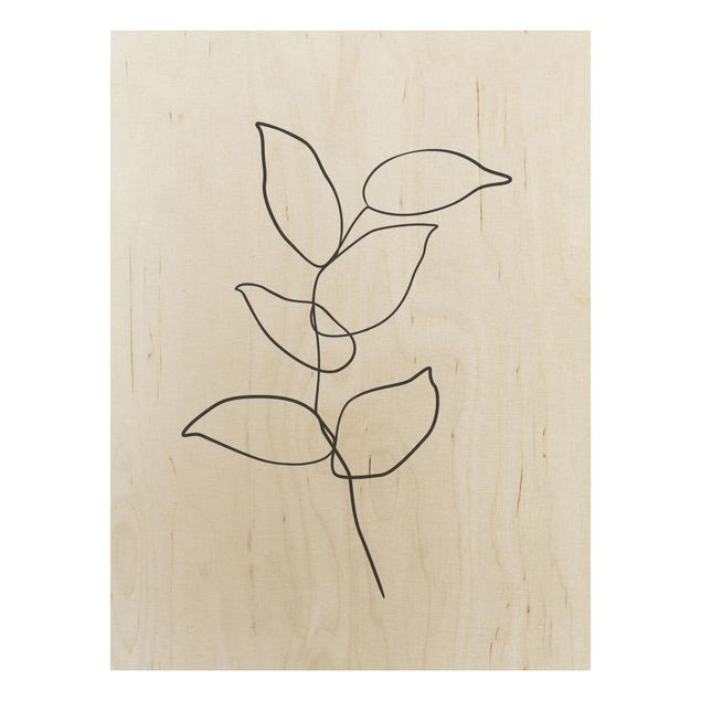 Wood prints flower Line Art Branch Black And White
