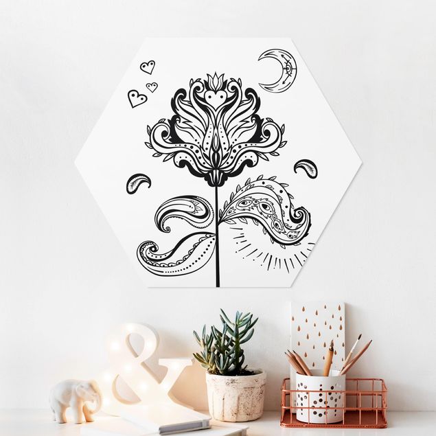 Floral canvas Lotus With Moon And Hearts