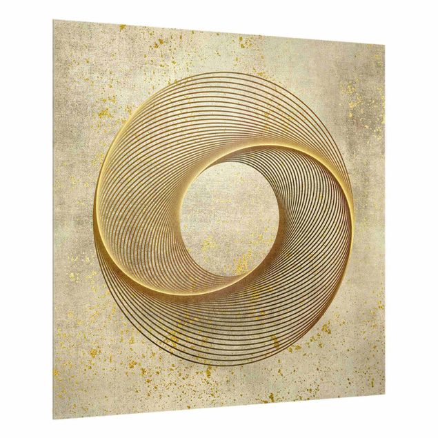 Glass splashback art print Line Art Circling Spirale Gold