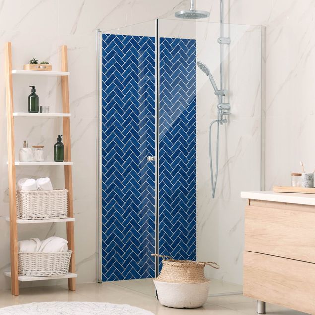 Shower wall cladding Fish Bone Tiles - Blue