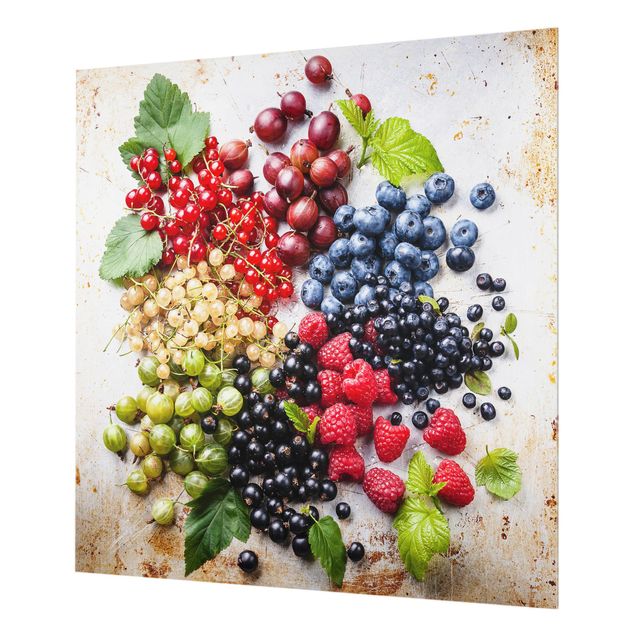 Glass Splashback - Mixture Of Berries On Metal - Square 1:1