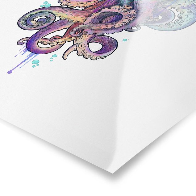 Purple canvas wall art Illustration Octopus Violet Turquoise Painting