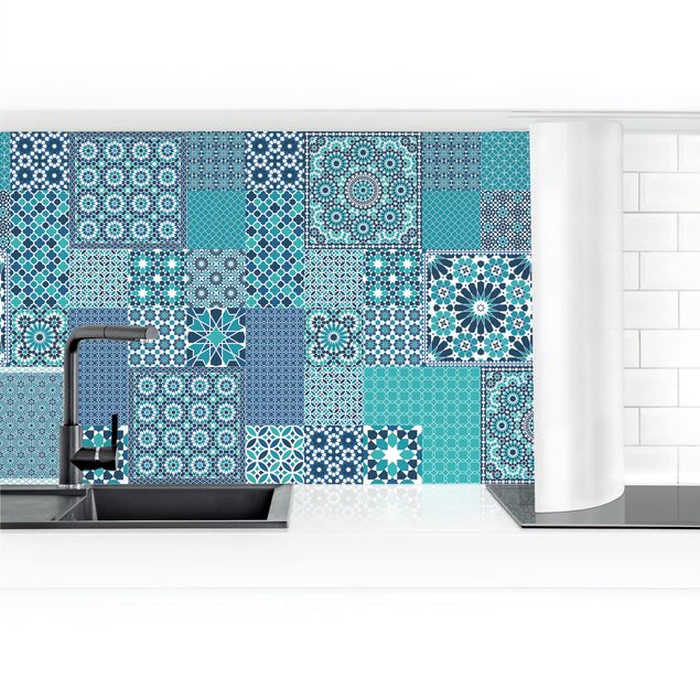 Self adhesive film Moroccan Mosaic Tiles Turquoise Blue