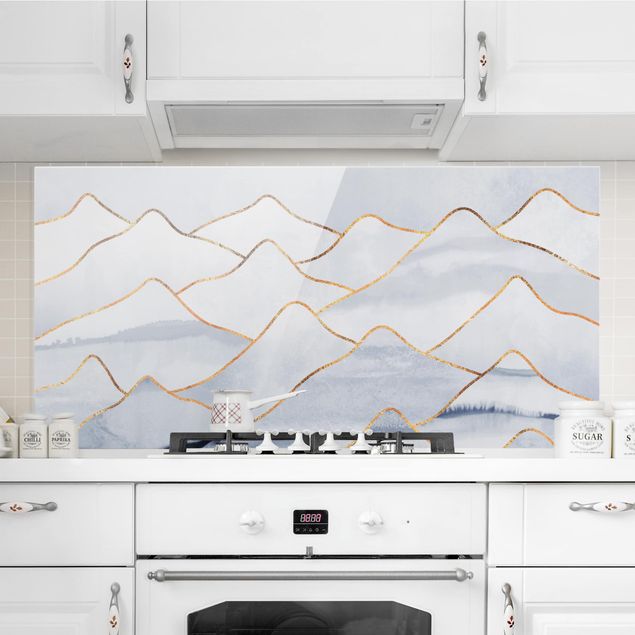 Kitchen Watercolor Mountains White Gold